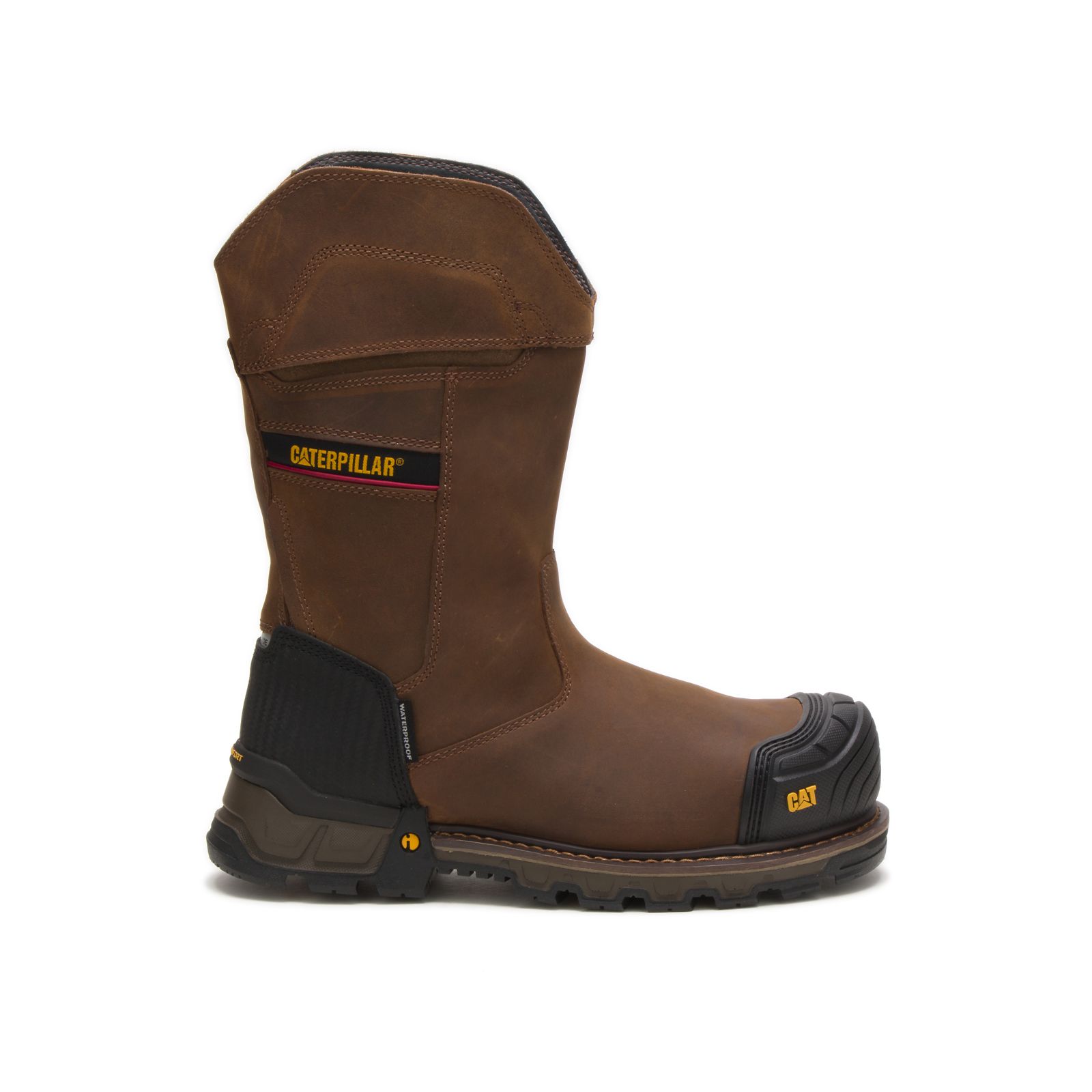 Mens Caterpillar Excavator Xl Pull On Waterproof Composite Toe Work Boots Dark Brown Malaysia Online (TAKCD1370)