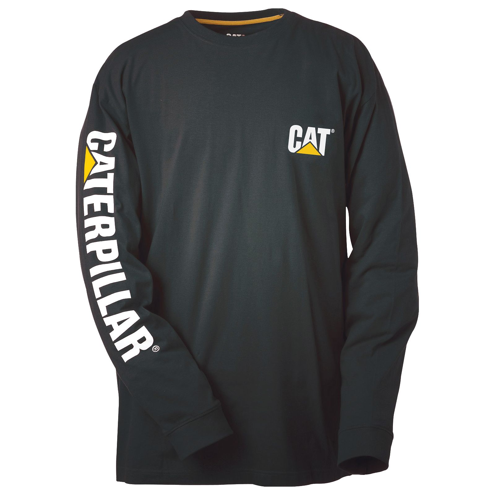 Mens Caterpillar Trademark Banner Long Sleeve T-Shirts Black Malaysia Outlet (NEZGL6314)