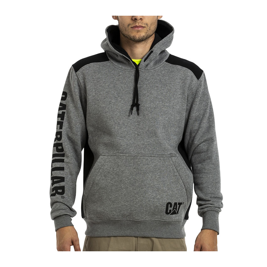 Mens Caterpillar Logo Panel Hooded Sweat Hoodies Dark Grey Malaysia Outlet (MIHSR2381)