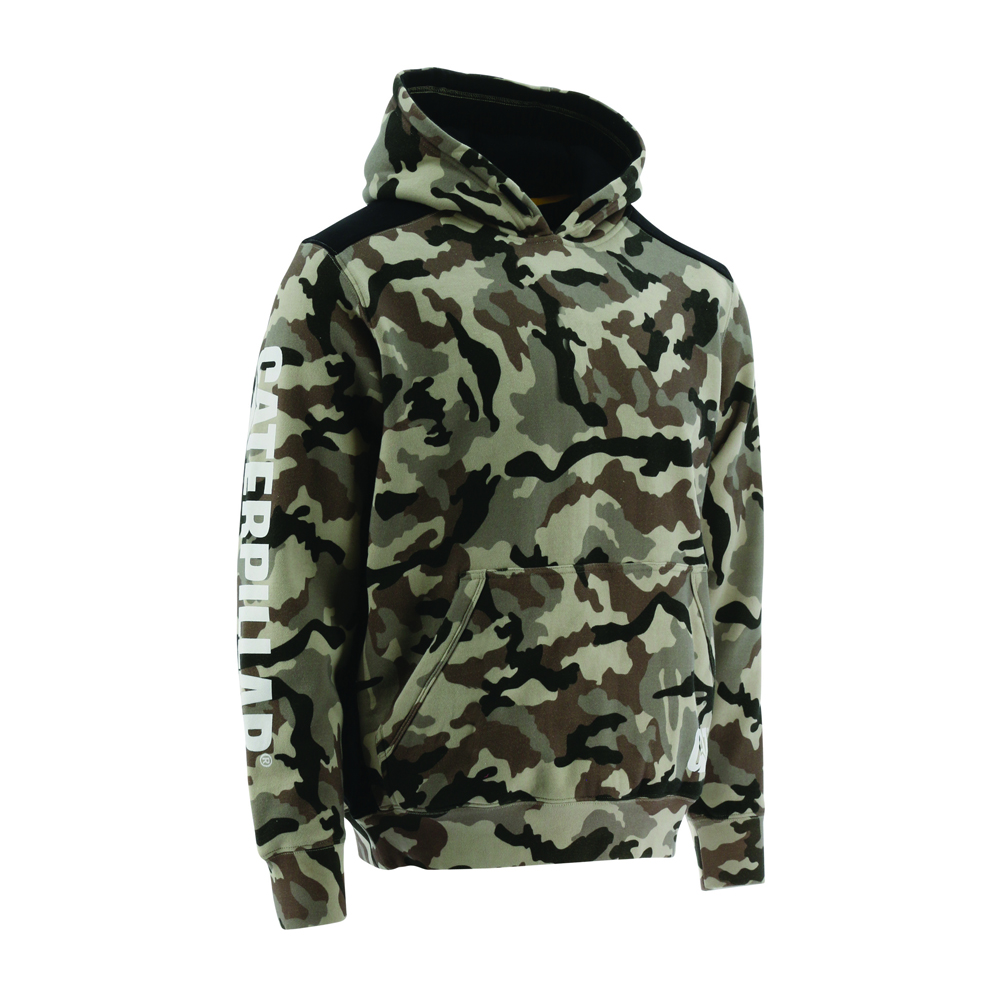 Mens Caterpillar Logo Panel Hooded Sweat Hoodies Camo Malaysia (JHCQN6034)