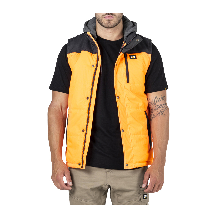 Mens Caterpillar Hi Vis Hooded Work Vests Orange/Black Malaysia (CADSI8241)