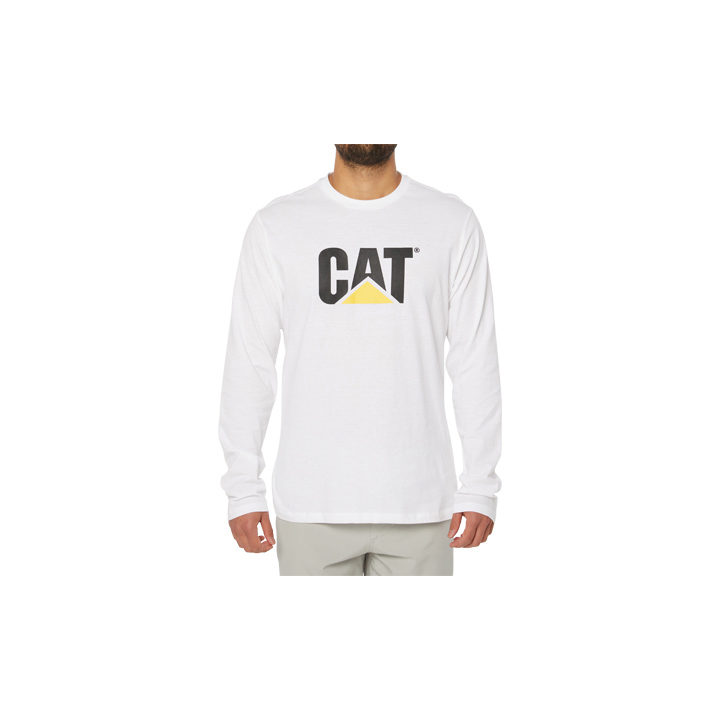 Mens Caterpillar Original Fit Ls Logo T-Shirts White Malaysia (ZCXRO8039)