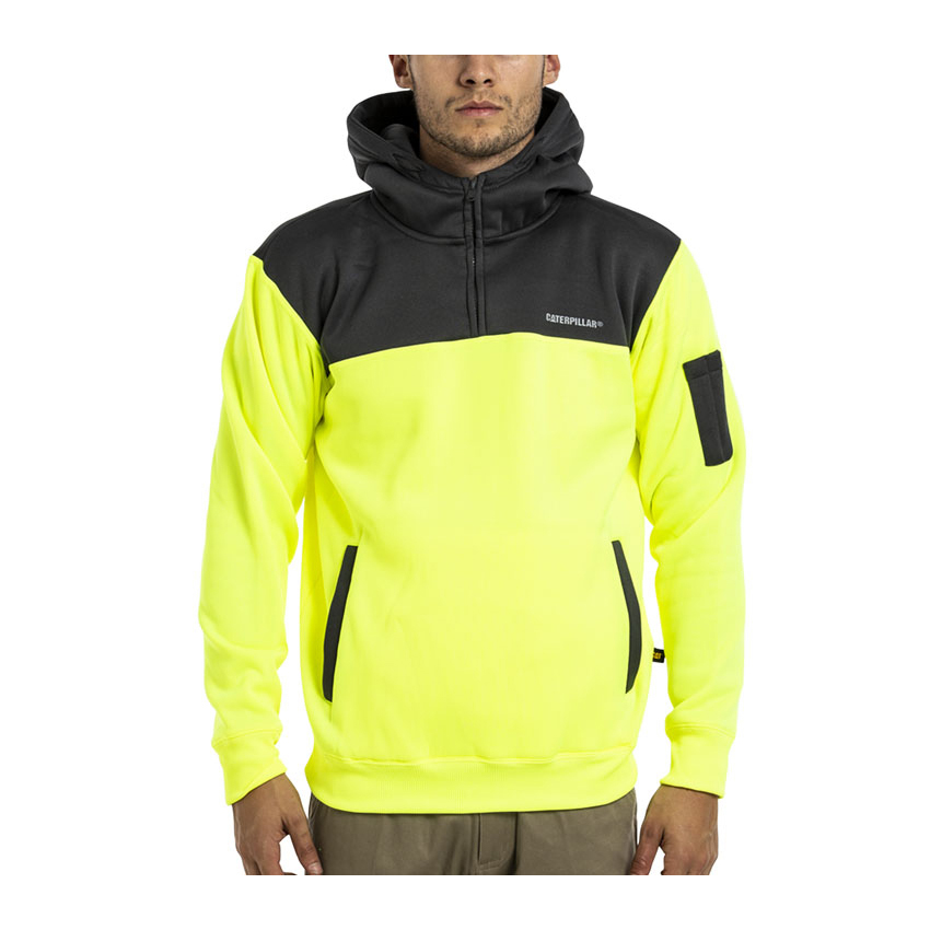 Mens Caterpillar Hi Vis Hoodies Yellow/Grey Malaysia Online (VZDXQ3927)